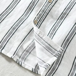 Camisas de Lino para Hombre, Cuello Mandarín, Casual, Holgadas, Manga Larga, a Rayas, Marca Privada, Tela de Lino Puro - Product Image 3