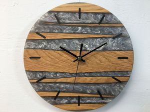 Horloge murale moderne en bois et résine époxy faite à la main, grande horloge décorative de luxe en bois, mouvement à quartz silencieux, pour la maison et le bureau - Product Image 2