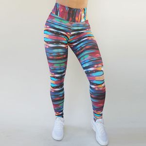 High Waist Full Length <b>Leggings</b> With Abstract <b>Print</b> Four-Way Stretch Spandex Polyester Women Yoga Activewear - Product Image 1