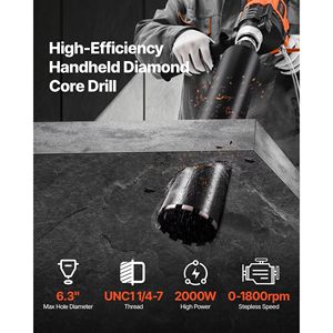Trapano carotatore diamantato portatile a umido/a secco, diametro di foratura 0,8-6,3 pollici, con 4 punte per muratura e cemento - Product Image 2