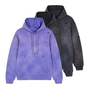 Sudadera con capucha de hombre con lavado ácido de algodón 100% de peso pesado de alta calidad, sudadera de gran tamaño de invierno desgastada con patrón sólido personalizado - Product Image 1