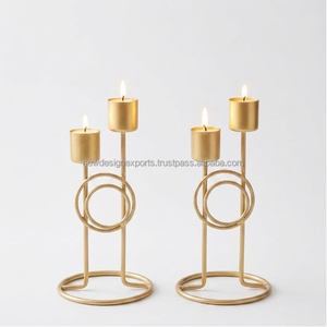 Modern Dual-Cup <b>Tealight</b> Holders – Set of 2 Tiered Matte Gold Wire Stands - Product Image 4