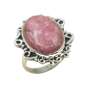 Natural Pink Rhodonite Gemstone <b>Ring</b> 925 Sterling Silver Handmade Vintage Oval Cabochon Gemstone <b>Boho</b> Statement Jewelry Gift him - Product Image 1