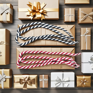 Cuerda de poliéster trenzada ecológica para asas de bolsas de papel con gancho y extremo metálico para prendas y calzado - Product Image 1