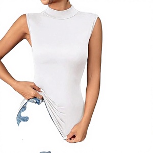 Ladies Slim Fit Sleeveless <b>Mock</b> <b>Neck</b> Bodysuit Stretch Tank <b>Top</b> Casual Basic Fashion Solid Color Body <b>Top</b> Women Wear - Product Image 1