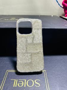 Coque de téléphone portable en TPU antichoc avec motif quadrillé patchwork et perles argentées champagne, accessoires - Product Image 1