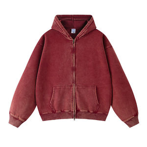 Sudadera de punto con capucha y cremallera para hombre, verde, con lavado ácido, corte oversize, de algodón French Terry, estilo casual para otoño, con diseño de bolsillos. - Product Image 6