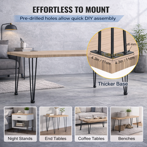 34" Hairpin <b>Table</b> Legs 3 Robs Set 4 880lbs Load Capacity <b>Black</b> Heavy Duty Stainless Steel Modern DIY <b>Dining</b> Desk EDPTBL018 - Product Image 5