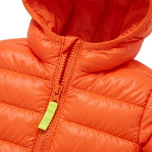 Orange <b>Denim</b> Quilted Windproof Hooded <b>Jacket</b> for Toddlers <b>Lightweight</b> Winter Coat Full Sleeve Zipper Closure Solid Color Design - Product Image 5