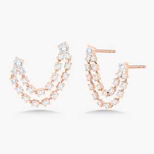 Boucles d'oreilles à double perçage avec diamants de laboratoire, deux rangées de clous ronds, chaîne pendante multi-lobes, en or 14K 18K, Fabricant - Product Image 5