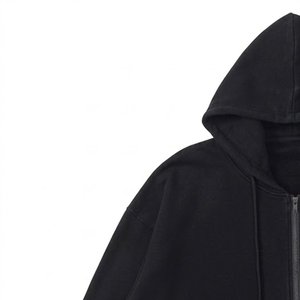 Sweat-shirt à capuche zippé noir surdimensionné pour femme avec logo personnalisé, patchwork et appliques en coton, manches longues, idéal pour l'automne – Vente en gros - Product Image 6