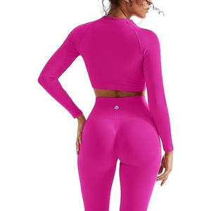 Conjuntos Deportivos de 2 Piezas para Mujer, Leggings Sin Costuras con Efecto Levanta Glúteos, Top Corto de Yoga de Manga Larga, Ropa Deportiva para Gimnasio - Product Image 1