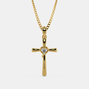 Collar con Colgante de Cruz de Diamante Cultivado en Laboratorio, Redondo, en Oro Amarillo - Product Image 1