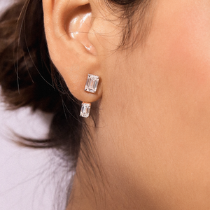 Emerald Cut Moissanite Ear <b>Earrings</b> 6 TCW Colorless VVS Solitaire Convertible Studs 14K Gold Screw <b>Back</b> Handmade Jewelry - Product Image 1
