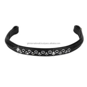 Banda para la frente de caballo de cuero acolchado de diseño personalizado con cristales de diseñador de lujo, cadena de diamante, banda para la frente con cierre a presión - Product Image 4