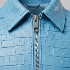 Veste imperméable en toile bleue pour homme, style motard, col rabattu, fermeture éclair, sherpa, longueur normale, 2027 - Product Image 2