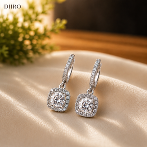 Elegant Cushion Cut Diamond Drop <b>Earrings</b> Halo Moissanite 925 Sterling <b>Silver</b> <b>Hoop</b> <b>Earrings</b> for Wedding Party Jewelry - Product Image 1