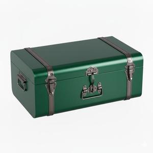Vintage Green Metal <b>Storage</b> Trunk Box Decorative Tin <b>Chest</b> with Lock Latch and Side Handles for Home <b>Storage</b> & Gift Packaging - Product Image 1