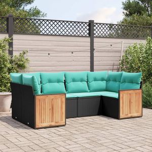 Set di divani da giardino in polyrattan nero da 6 pezzi con cuscini, mobili da esterno - Product Image 1