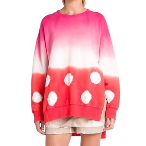 Sudadera Oversize Personalizada para Mujer, Rosa Rojo, Efecto Degradado, Shibori, Tie Dye, Cuello Redondo, Dobladillo Asimétrico, Pullover de Algodón para Dama, OEM - Product Image 6