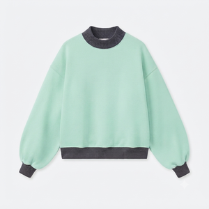 เสื้อสเวตเชิ้ตโอเวอร์ไซส์สีเขียวมิ้นท์สำหรับผู้หญิง คอเต่า แขนเสื้อแบบดรอปโชว์เดอร์ ผ้าถักระบายอากาศ สีพื้น เหมาะสำหรับฤดูหนาว สวมใส่สบายๆ - Product Image 1