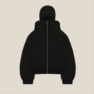 Sudadera con capucha y cremallera para hombre con máscara facial integrada, pasamontañas completo, estilo urbano, color liso, 100% algodón, para invierno - Product Image 5