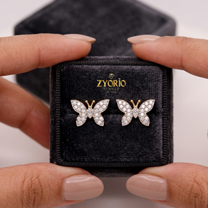 Zyorio Jewels Women's 14K Gold <b>Butterfly</b> Stud Earrings with Micro Pave Diamond Look Trendy Luxury Fine Jewelry for Gift - Product Image 4