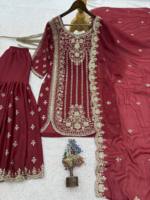 Prêt à expédier : Ensemble Sharara en Georgette marron à étoiles, entièrement cousu, plusieurs tailles, gradation standard, expédition rapide, commandes B2B