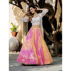 Lehenga choli มีหลายสีพิมพ์ลายผ้าไหมฟังก์ชั่นสวมใส่ - Product Image 5