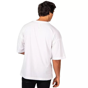 T-shirt en coton blanc surdimensionné pour homme, manches courtes, col rond, décontracté, couleur unie, jersey tricoté, coupe ajustée - Product Image 6