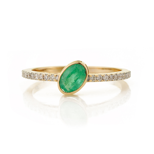 Dernière collection de bagues de fiançailles empilables en émeraudes et diamants véritables pour unisexe, or jaune pur 14 carats, bijoux pierre de naissance de mai - Product Image 1