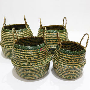 Trending Natural Palm Leaf <b>Belly</b> <b>Basket</b> - Handwoven Palm Leaf Storage with Handles - Product Image 1