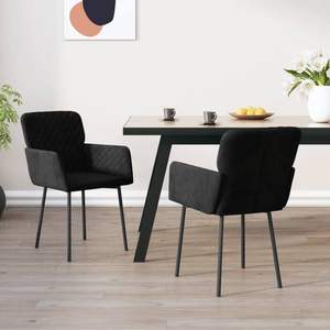 Ensemble de 2 chaises de salle à manger en velours noir 100% polyester avec structure en contreplaqué métallique, élégant ensemble de chaises de salle à manger en velours noir - Product Image 1