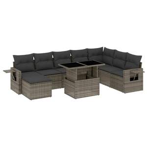 Grey Garden Sofa Set Outdoor Rattan Cushioned Furniture Contemporary Design UV Resistant PE Material High Density <b>Foam</b> <b>Seating</b> - Product Image 2