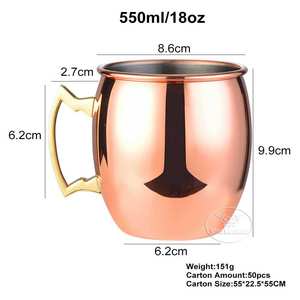 Taza Moscow Mule de cobre liso, vaso de cóctel de acero inoxidable, taza de cerveza de metal con interior metálico y asa dorada, regalo profesional para bar. - Product Image 2