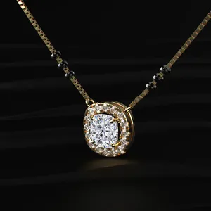 Cushion Cut Lab Grown CVD Diamond Pendant Mangalsutra <b>D</b>-E Color VVS-VS Clarity IGI Certified Gold Trendy Women's <b>Necklace</b> India - Product Image 2