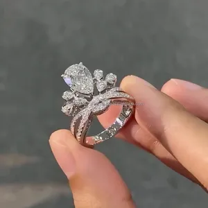 Pear Cut Diamond Side Stone White Gold <b>Ring</b> for Women – Elegant Luxury Engagement, Wedding & Anniversary Statement Fine Jewelry - Product Image 4