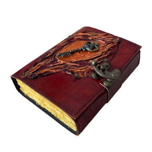 Carnet de sorts en cuir fait main, rouge, gaufré, Grimoire, avec bord festonné, mini, écologique, cadeau, papier classique - Product Image 2
