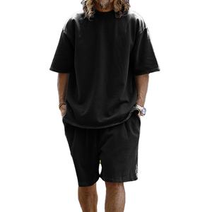 Ensemble short et t-shirt pour homme, qualité supérieure, été, 2 pièces, coupe ample, effet délavé, épaules tombantes, logo personnalisé imprimé - Product Image 3