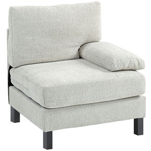 Poltrona Moderna Bianco Crema con Cuscino Spesso per Soggiorno, Modulo Laterale Destro in Tessuto per Divano Componibile - Product Image 1
