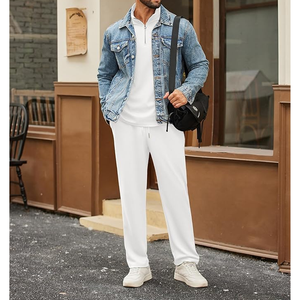 Men's <b>White</b> Quarter-Zip Knitted <b>Tracksuit</b> Set Casual Autumn Wear Breathable Solid Color Long Sleeve Pants and Top - Product Image 6