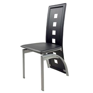 Set di 4 Sedie da Pranzo Moderne in Pelle PU con Schienale Lungo, Decorazione Quadrata Traforata, Cuscino Nero, Gambe N201 Elettroplaccate - Product Image 2
