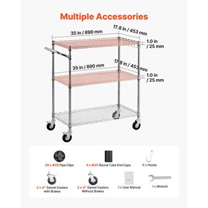 Carrello Utilitario Commerciale a 3 Ripiani in Acciaio con Griglia Metallica Resistente e Ruote per Lavori in Cucina - Product Image 5