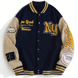 Plus Size <b>Men</b> Casual Contrast Color Letter Printed Best Supplier Comfortable <b>For</b> Outdoor Autumn College <b>Baseball</b> Varsity <b>Jackets</b> - Product Image 1