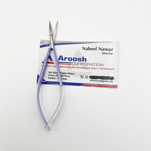 กรรไกรตัดคิ้วสแตนเลสสีน้ำเงิน Aroosh ใบมีดตรงคมกริบ ด้ามจับสแตนเลส สำหรับคนถนัดขวา อุปกรณ์เสริมความงาม - Product Image 2