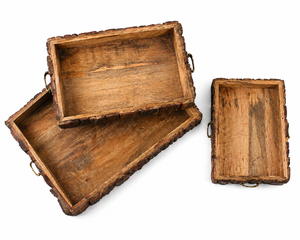 Wooden Serving Tray <b>Set</b> of 3 Rectangular Nesting Trays Decorative <b>Breakfast</b> Serving Tray Wholesale - Product Image 3