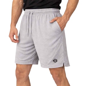 Pantalones Cortos Deportivos de Malla de Poliéster Gris para Hombre, Cintura Elástica con Cordón, Ropa Deportiva Ligera, Producción en Masa - Product Image 1