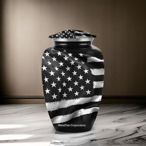 โกศบรรจุอัฐิรูปธงชาติอเมริกัน สไตล์ผู้ใหญ่ สีดำขาว สวยงาม ทำจากอะลูมิเนียม สำหรับงานศพ งานที่ระลึก และเก็บอัฐิ - Product Image 4
