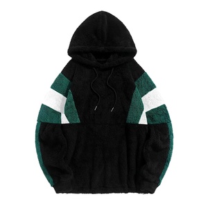 Sweat à capuche en coton sherpa personnalisé thermique, lourd, effet vieilli, patchwork, couture vintage, streetwear, délavé à l'acide, effet décoloré par le soleil - Product Image 1