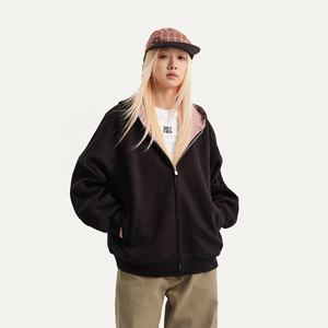 Haute qualité coton Poly mélange unisexe surdimensionné jeunesse mode veste à capuche à carreaux décontracté Streetwear doublé à carreaux sweat à capuche zippé - Product Image 1